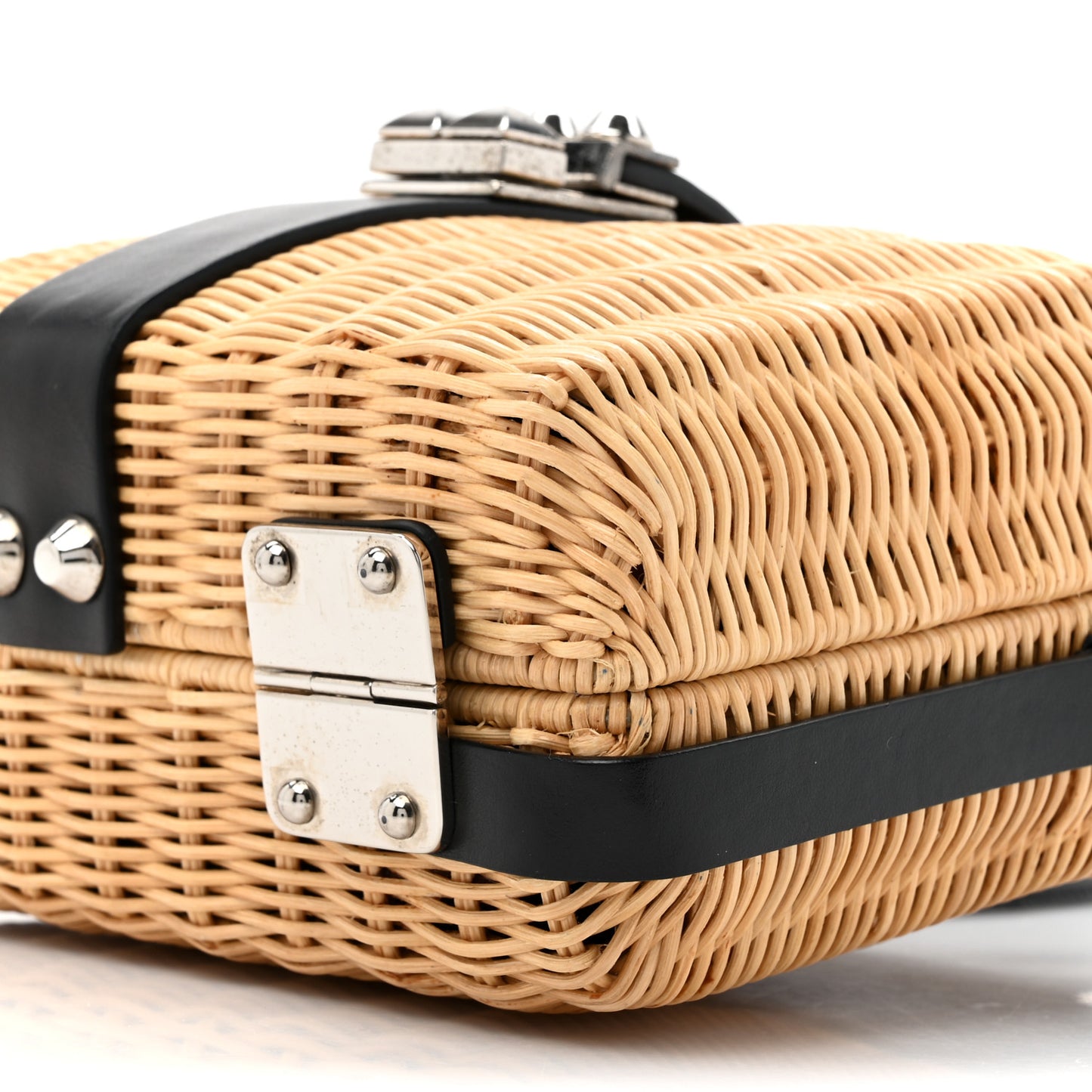 Wicker Top Handle Shoulder Bag Naturale Black