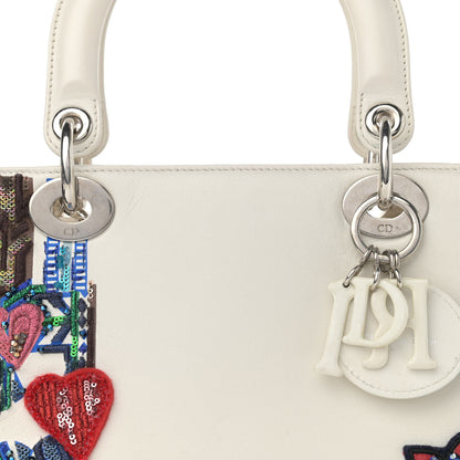 Christian Dior Smooth Calfskin Embroidered Medium Lady Dior White Multicolor 8 of 14