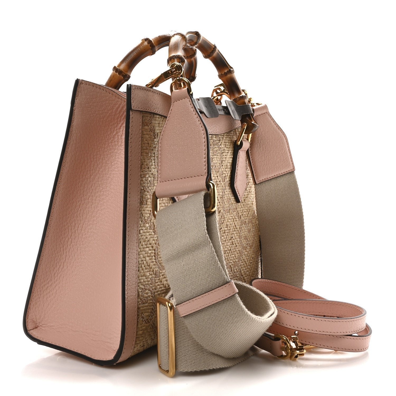 Gucci Raffia Textured Dollar Calfskin GG Monogram Small Diana Tote Bag Wild Rose Fuxia Fluo 3 of 7