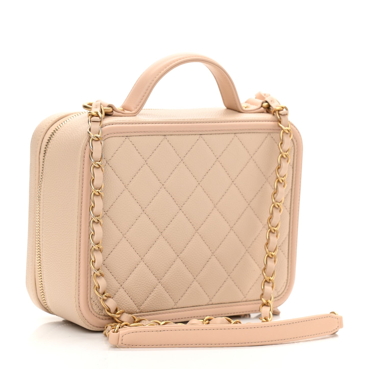 Caviar Quilted Medium CC Filigree Vanity Case Beige