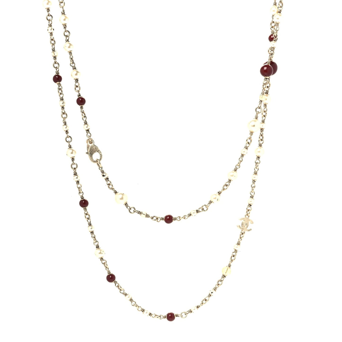 Bead CC Long Necklace Red White