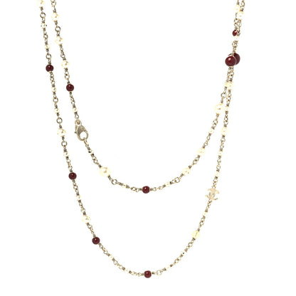 Chanel Bead CC Long Necklace Red White 2 of 3