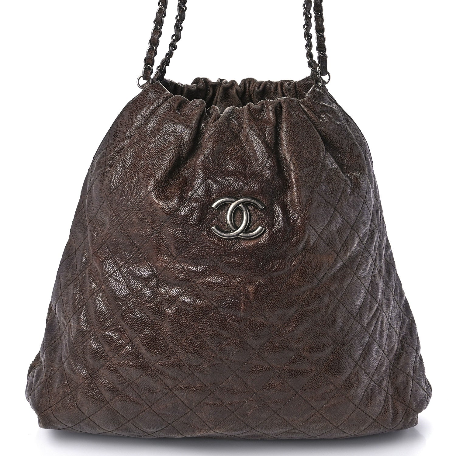 Chanel Distressed Glazed Caviar Quilted Large Elastic Tote Brown 7 of 8