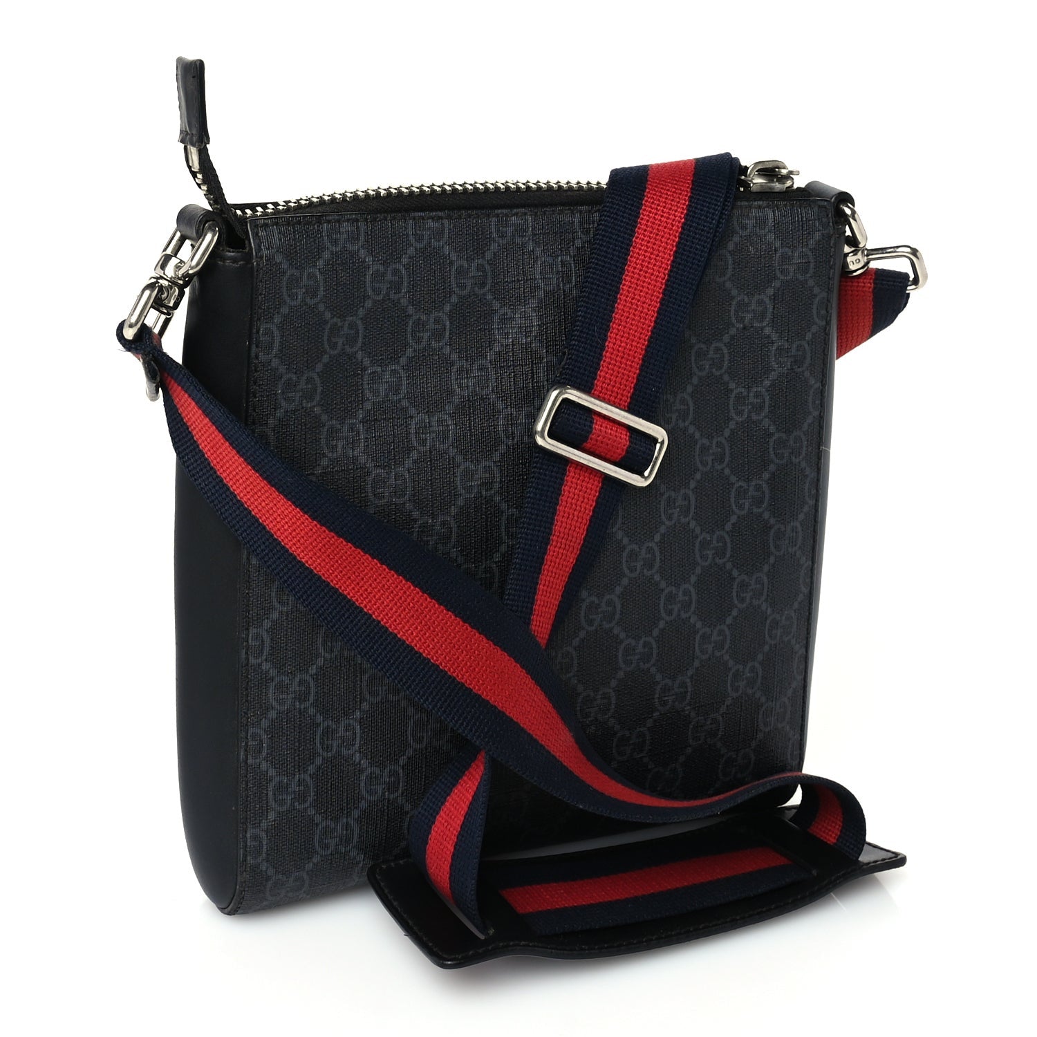 Gucci GG Supreme Monogram Web Small Flat Messenger Bag  Black Grey 2 of 8