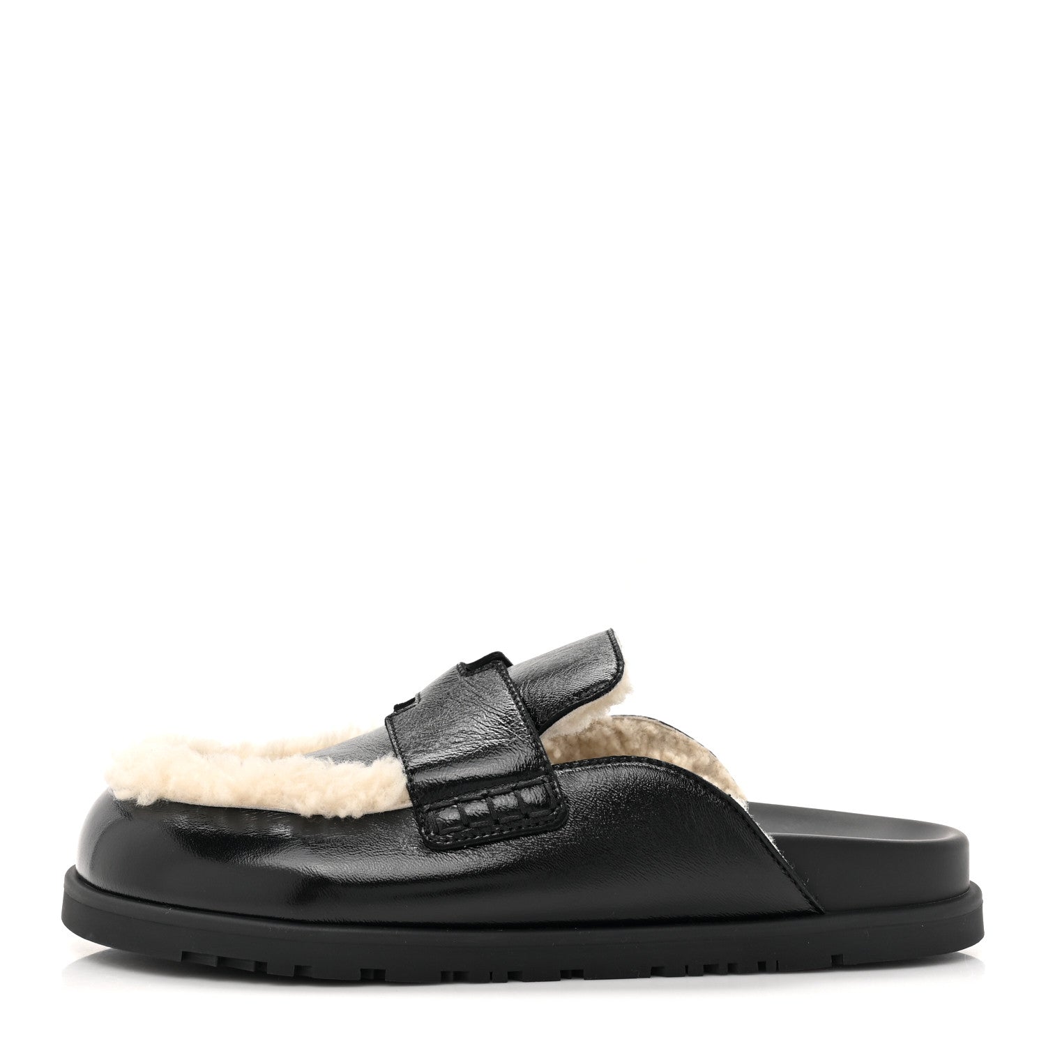 Hermes Glazed Nappa Shearling Shearling Go Mules 38.5 Black Ecru 1 of 10