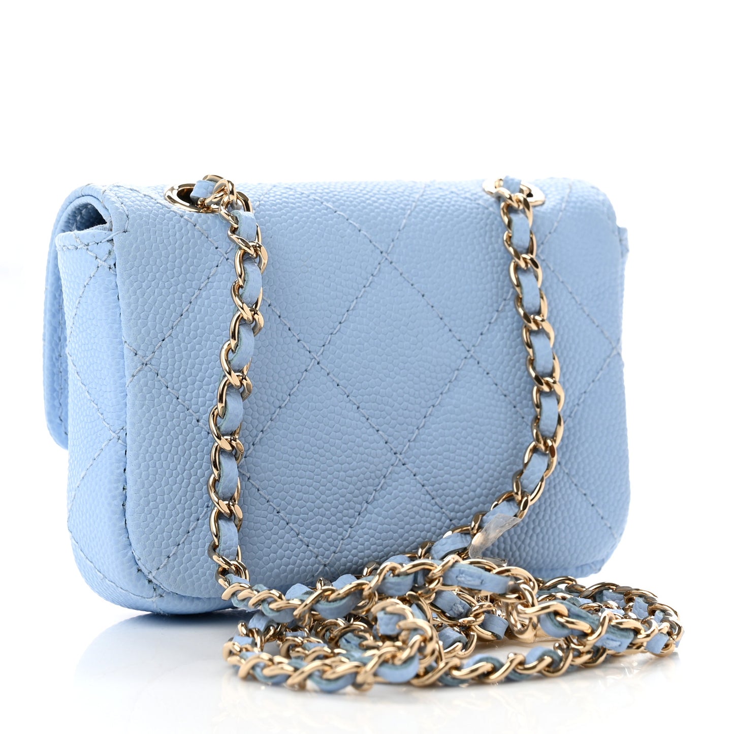 Caviar Quilted Mini Chain Belt Bag Light Blue