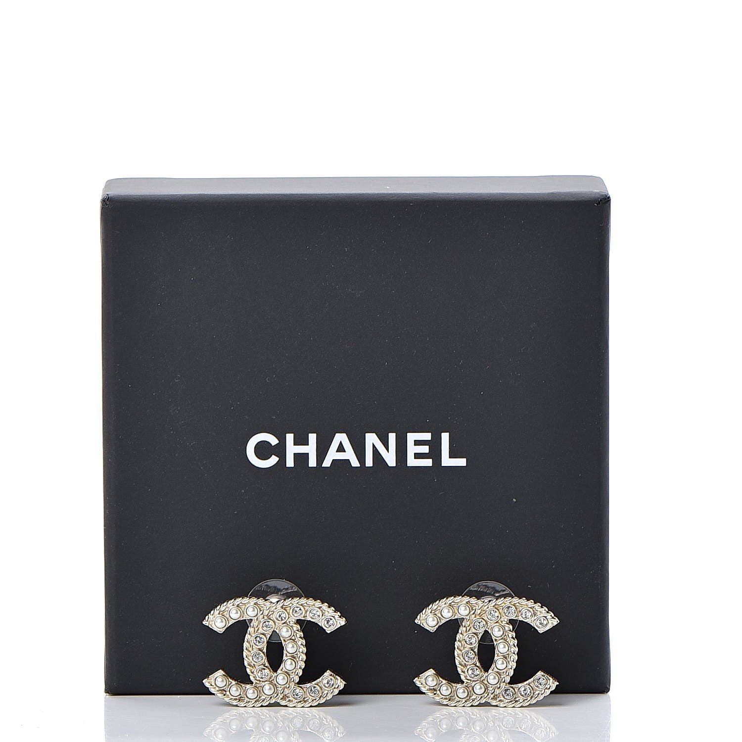 Chanel Pearl Crystal CC Earrings Silver 5 of 5