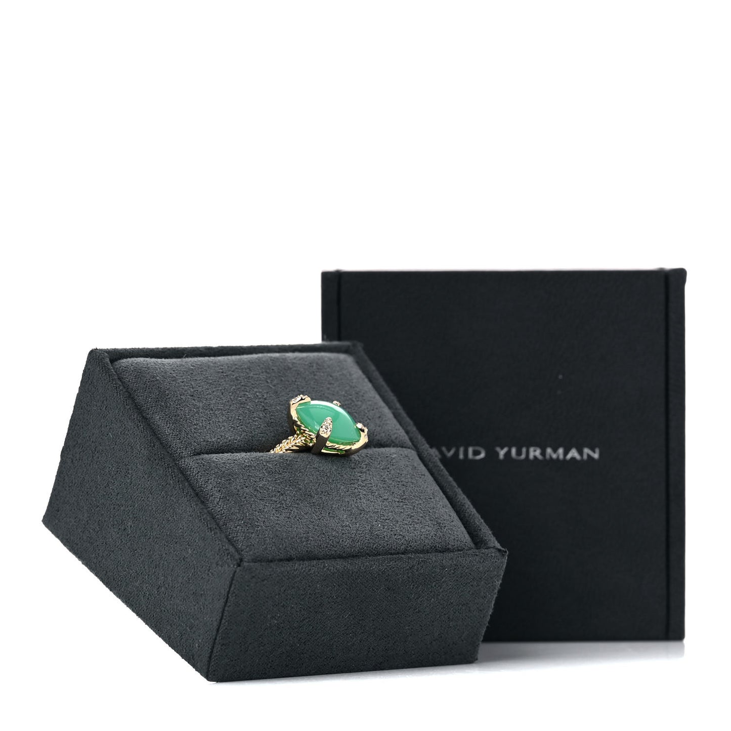 18K Yellow Gold Diamond Chrysoprase 11mm Chatelaine Ring 54 7