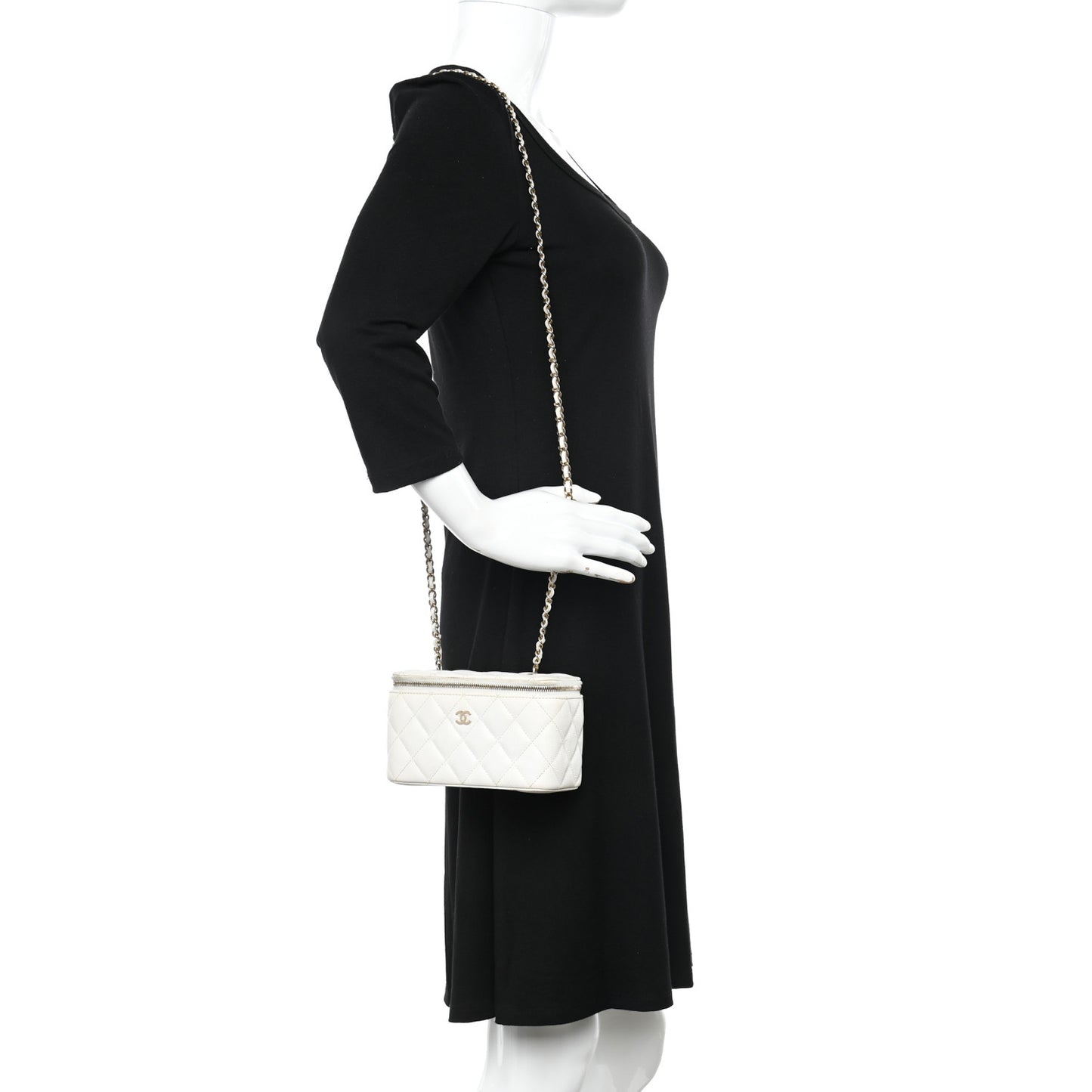 Caviar Quilted Small Vanity Case With Chain White