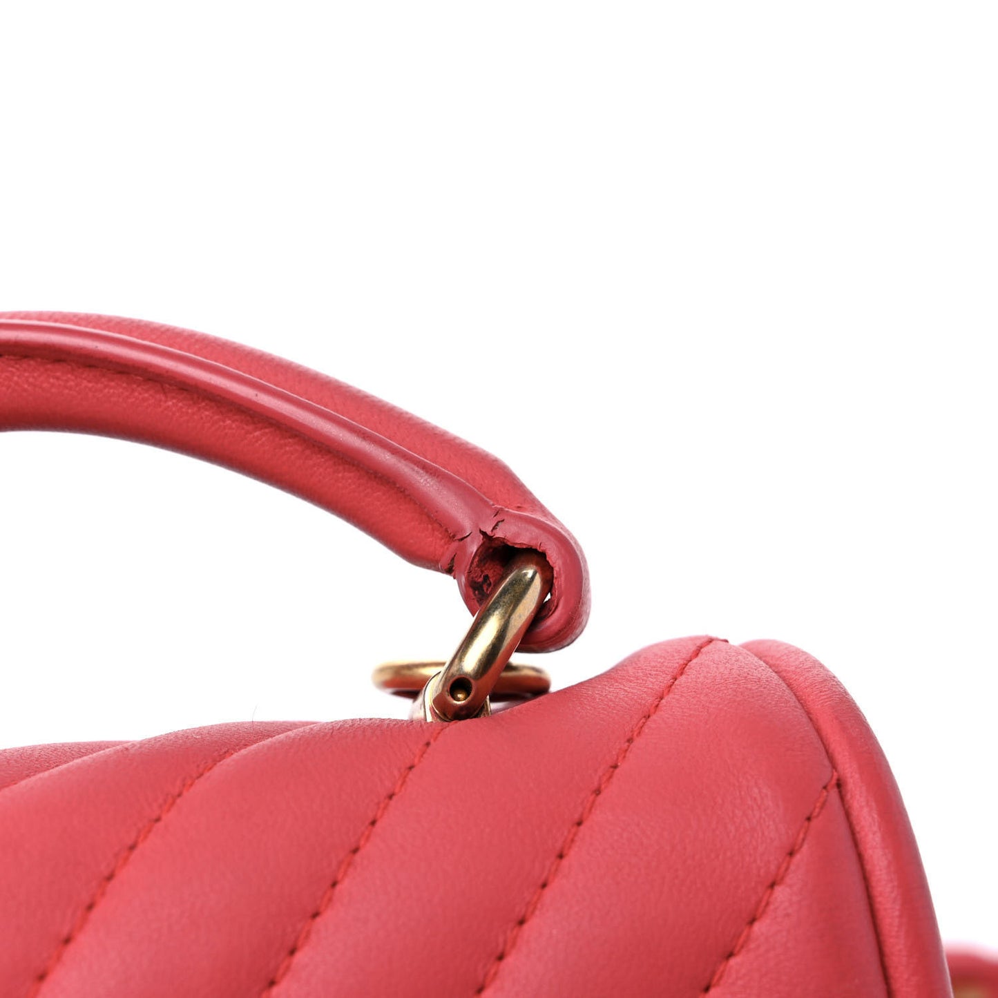 Lambskin Reverse Chevron Quilted Mini Round Top Handle Flap Bright Pink
