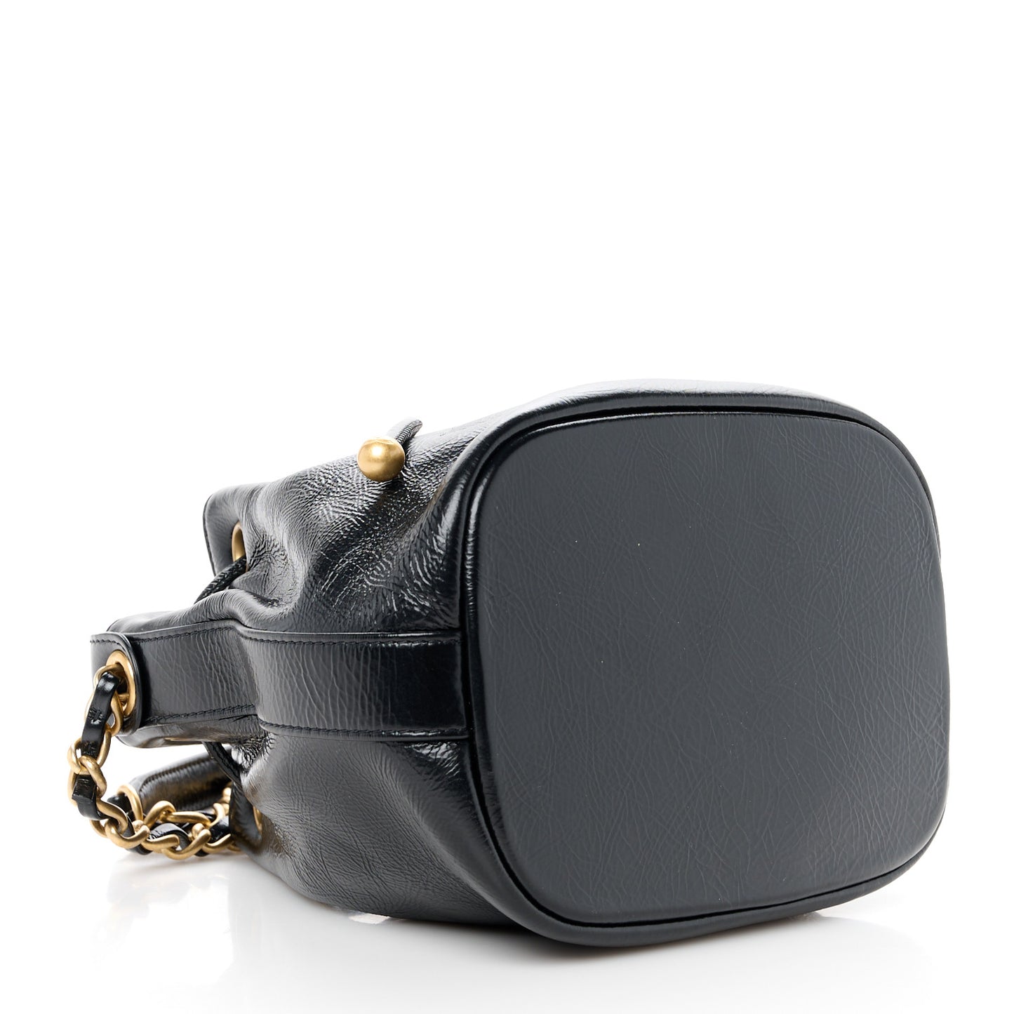 Shiny Aged Calfskin CC Chain Mini Drawstring Bag Black