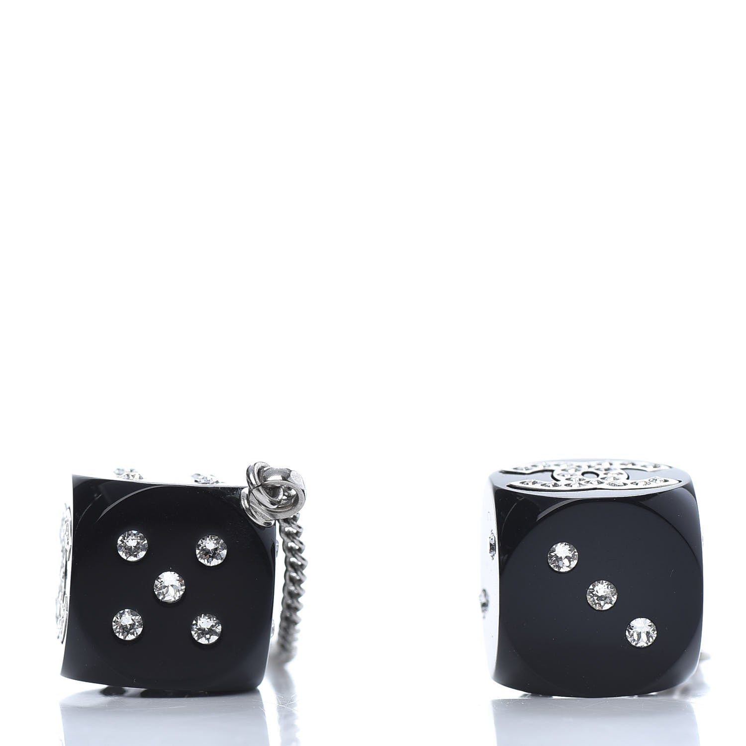 Chanel Crystal Resin CC Dice Drop Earrings Silver Black 5 of 6