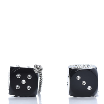 Chanel Crystal Resin CC Dice Drop Earrings Silver Black 5 of 6
