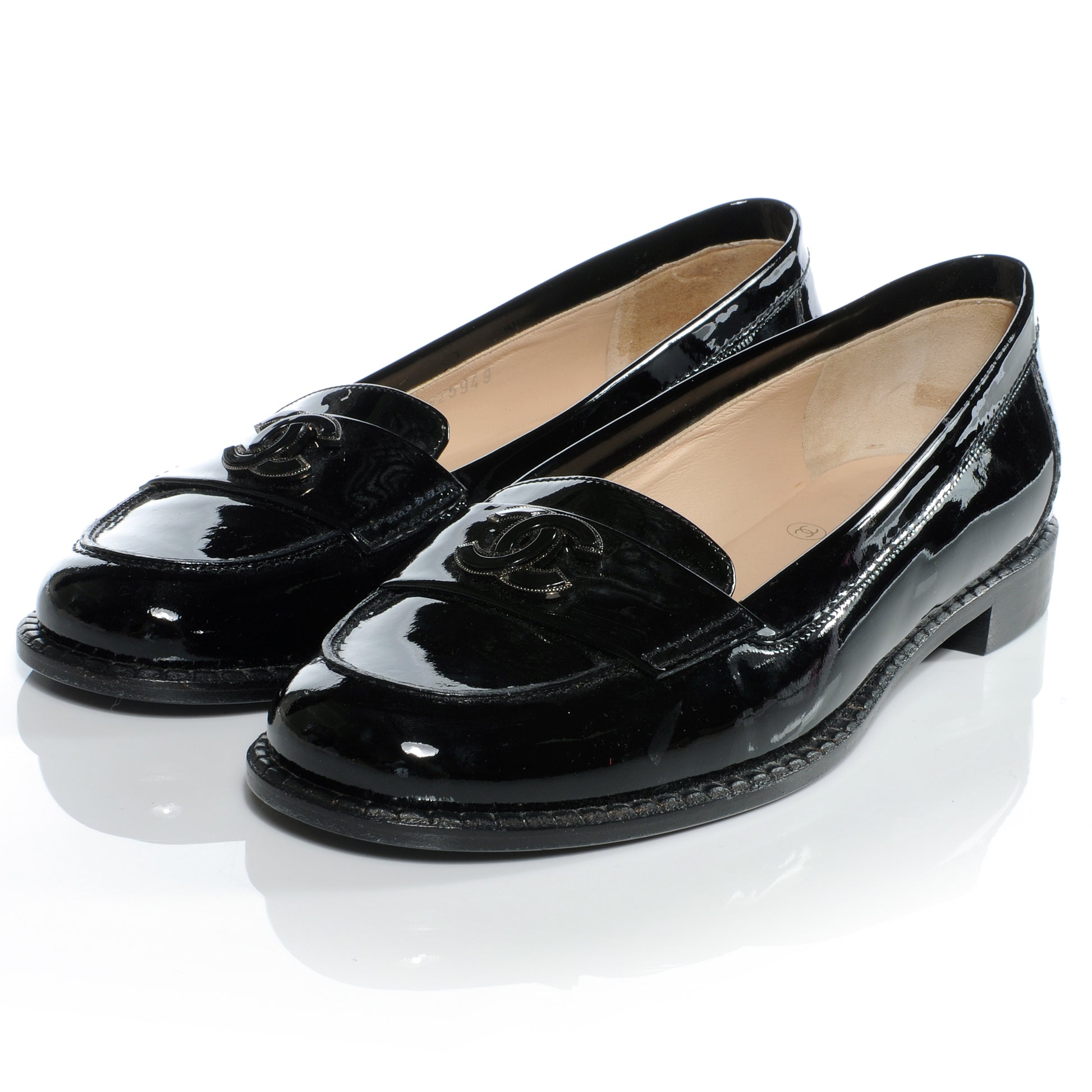 Chanel Patent Leather Loafers 38.5 Black 2 of 7