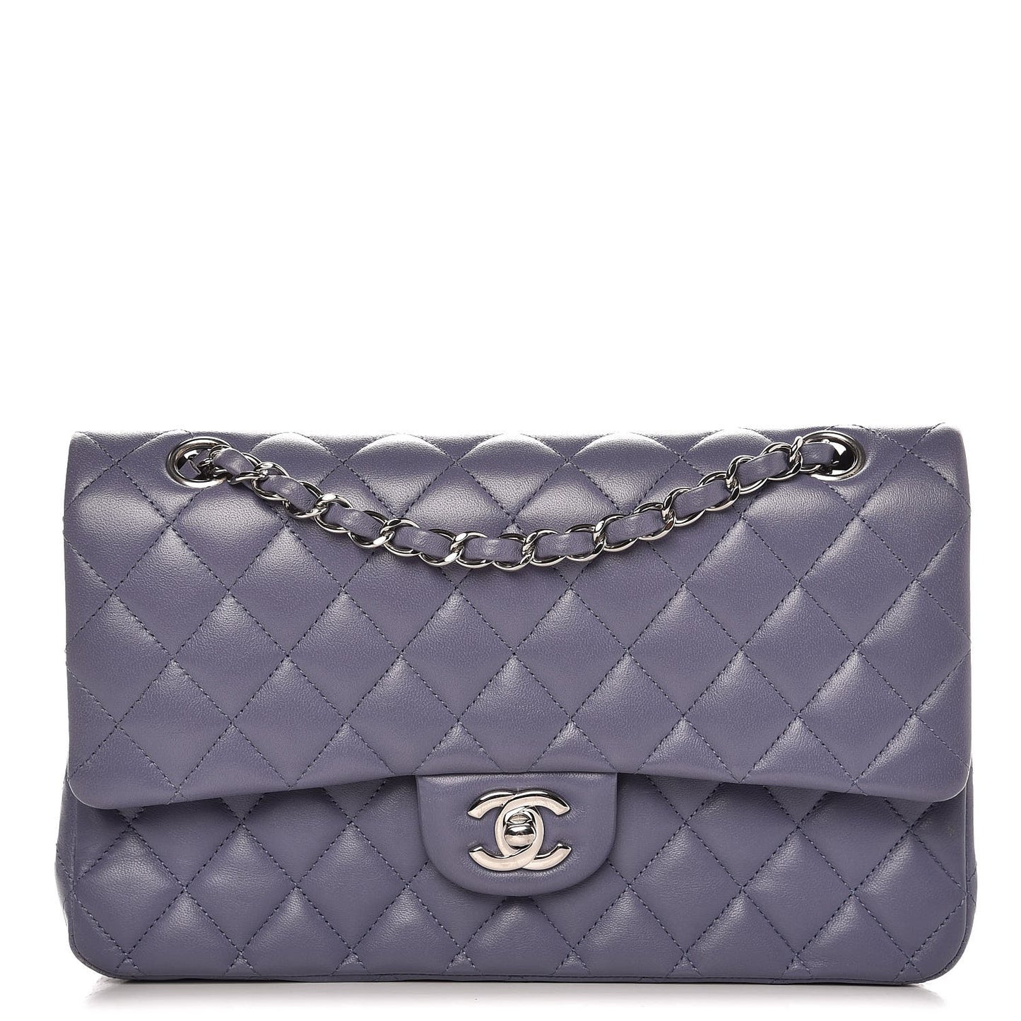 Lambskin Quilted Medium Double Flap Light Purple