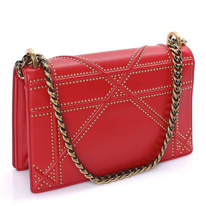 Christian Dior Calfskin Studded Medium Diorama Flap Bag Red 2 of 7