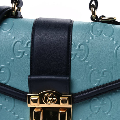 Gucci Wonka Grain Calfskin Bi-Color GG Debossed Small Top Handle  Dusty Azure Blue 6 of 7