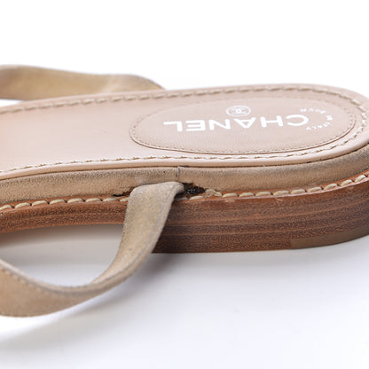 Chanel Suede Pearl Thong Sandals 39 Beige 18 of 19