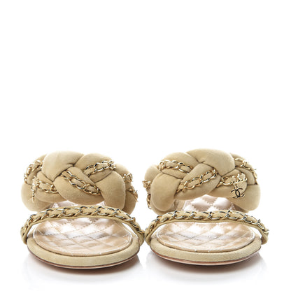 Chanel Kid Suede Chain Braided Sandals 37 Beige 2 of 10