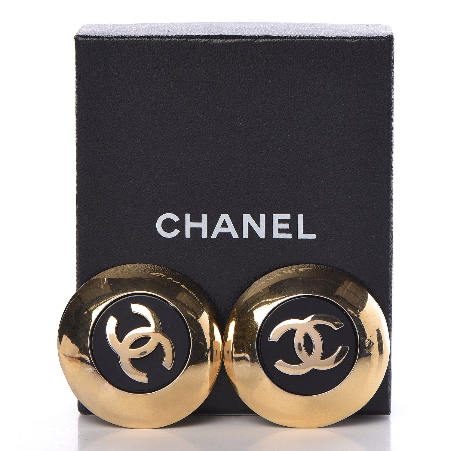 Chanel CC Clip On Earrings Black Gold 5 of 5