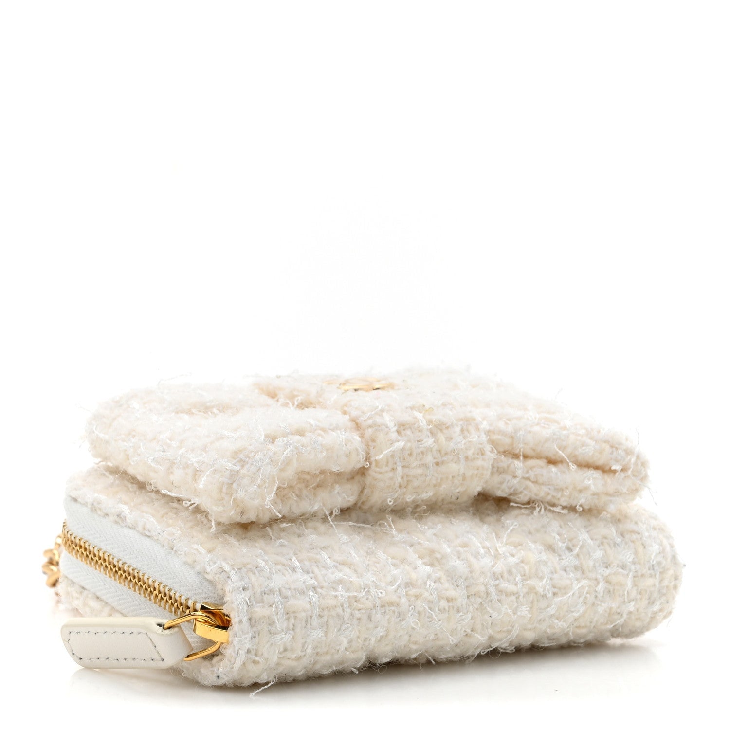 Chanel Tweed Quilted Bow Flap Card Holder On Chain White 4 of 7