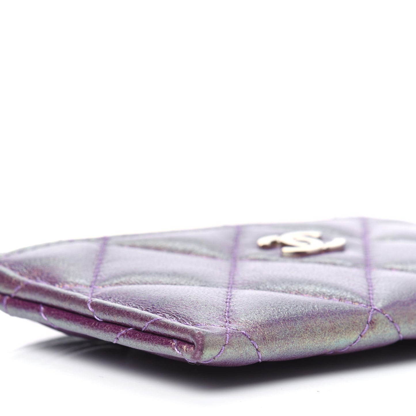 Iridescent Lambskin Quilted Card Holder Purple