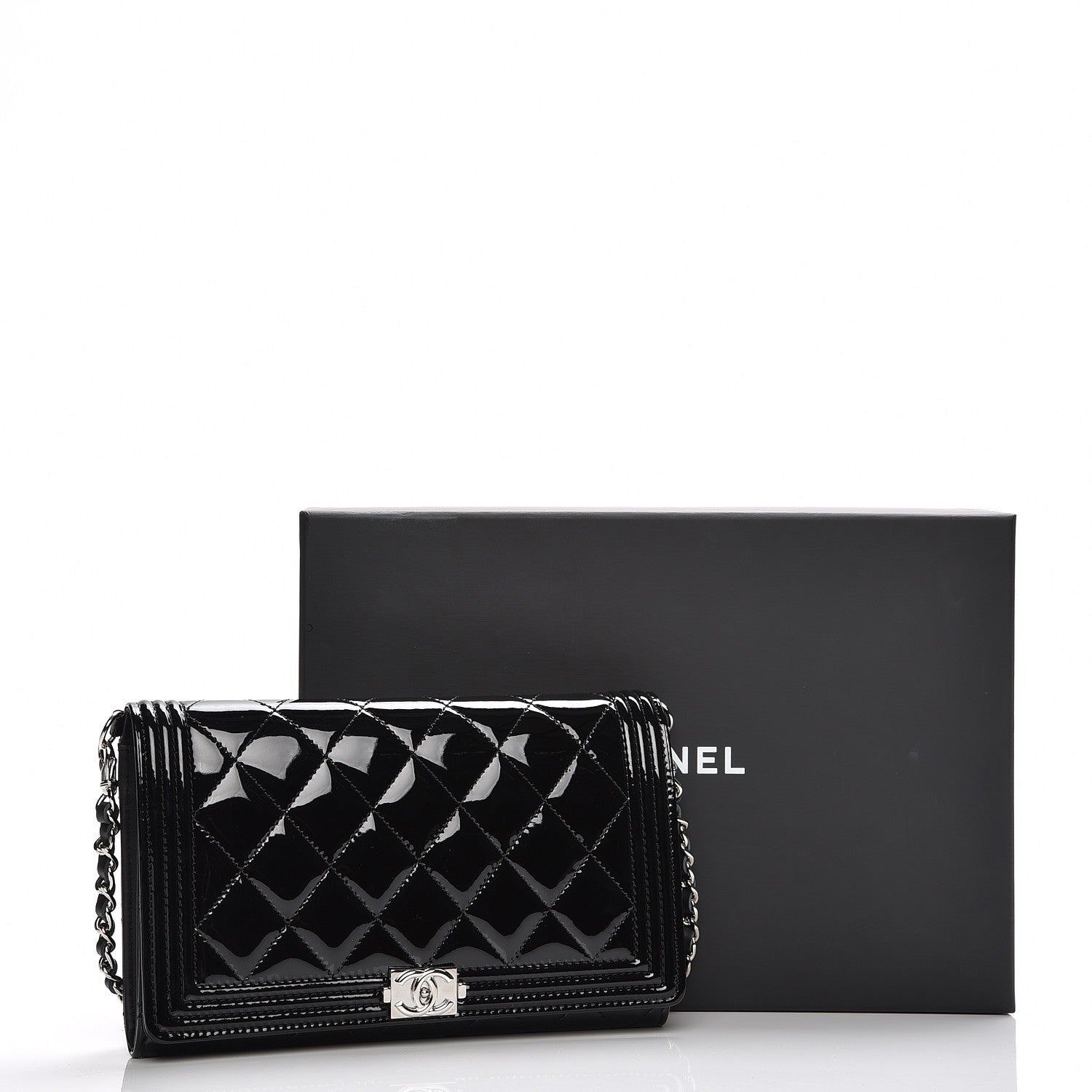 Chanel Patent Calfskin Quilted Boy Wallet on Removable Chain Black 6 of 11