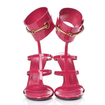 Gucci Patent Bright Bit Ankle Cuff Sandals 38.5 Shocking Pink 2 of 7