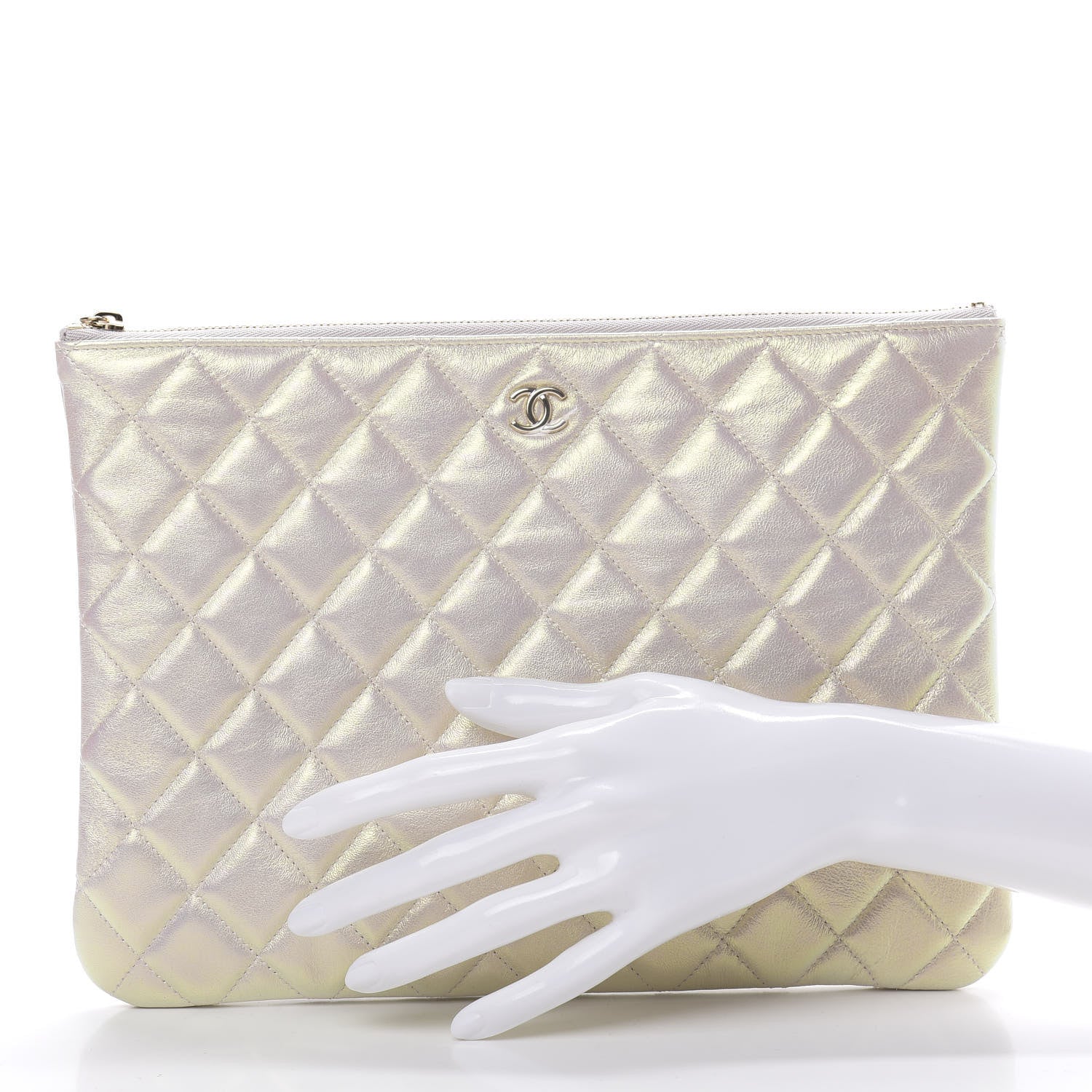 Chanel Iridescent Lambskin Quilted Medium Cosmetic Case Ivory 2 of 8