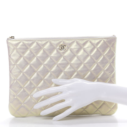 Chanel Iridescent Lambskin Quilted Medium Cosmetic Case Ivory 2 of 8