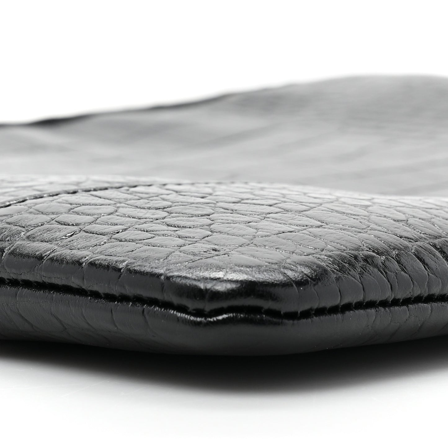 Calfskin Crocodile Embossed Quilted Medium Gabrielle Cosmetic Case Black