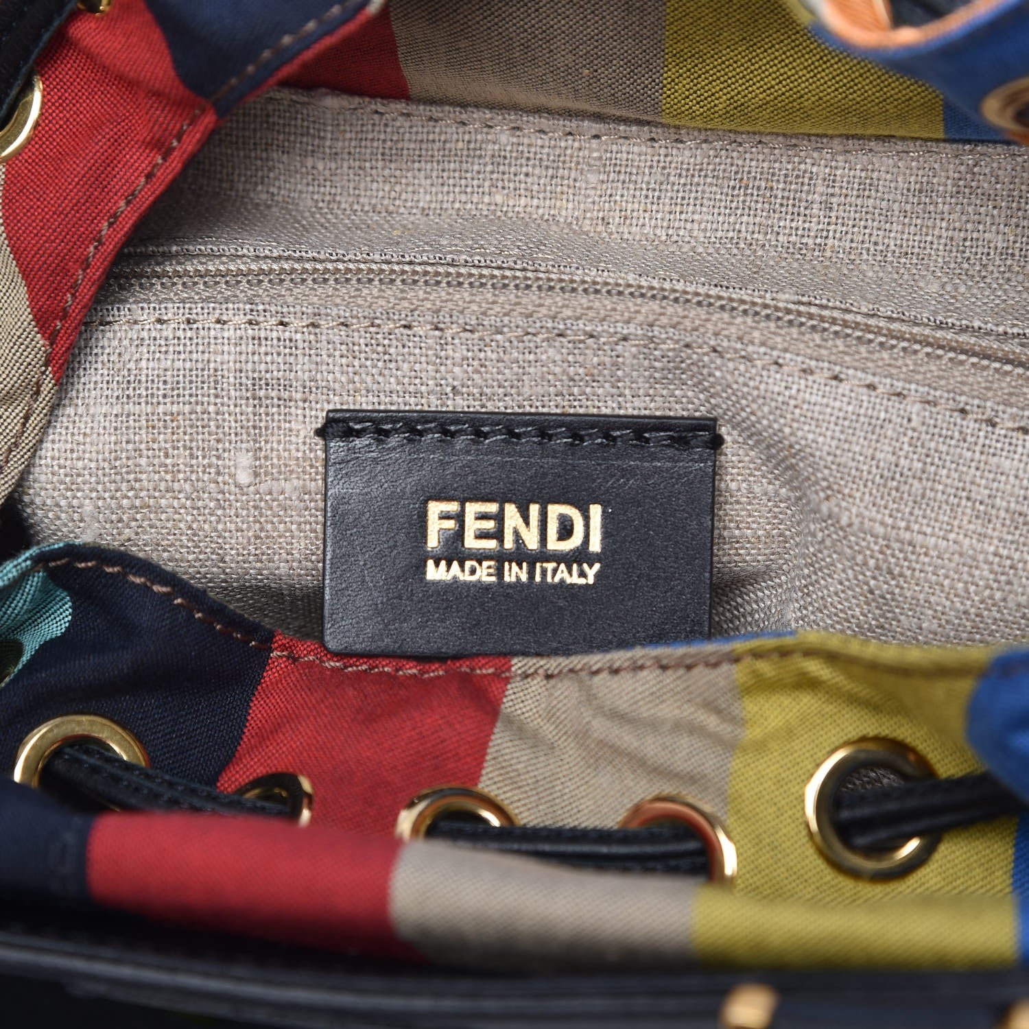 Fendi Calfskin Studded Small Drawstring Satchel Black Multicolor 7 of 10