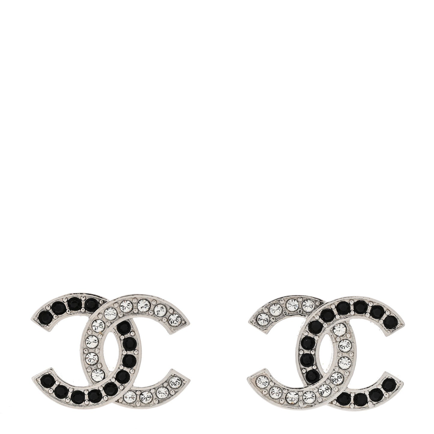 Crystal CC Stud Earrings Black Silver