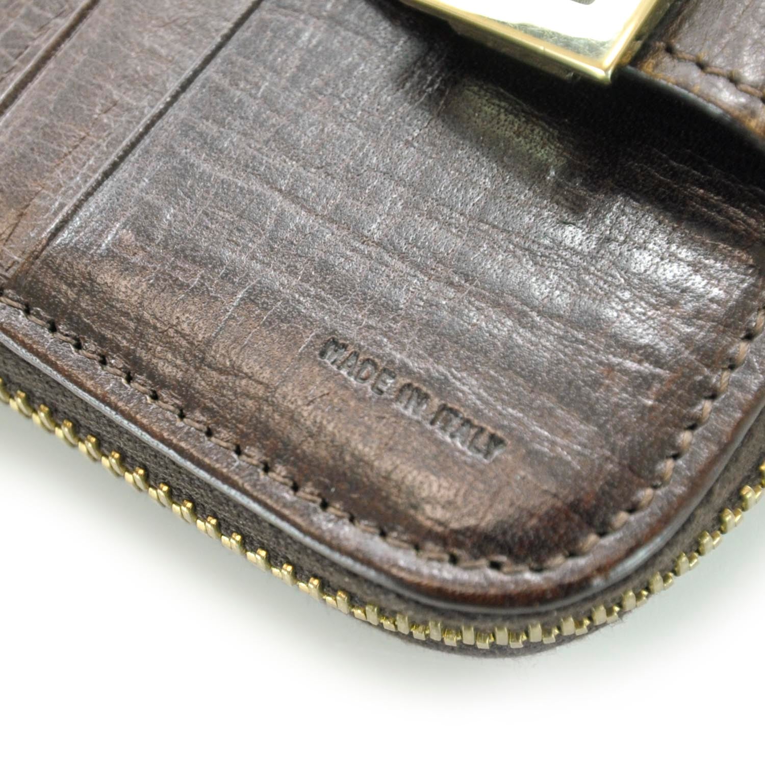 Fendi Zucchino Vitello Compact Zip Around Wallet Mogano Panna Bruciato 8 of 11