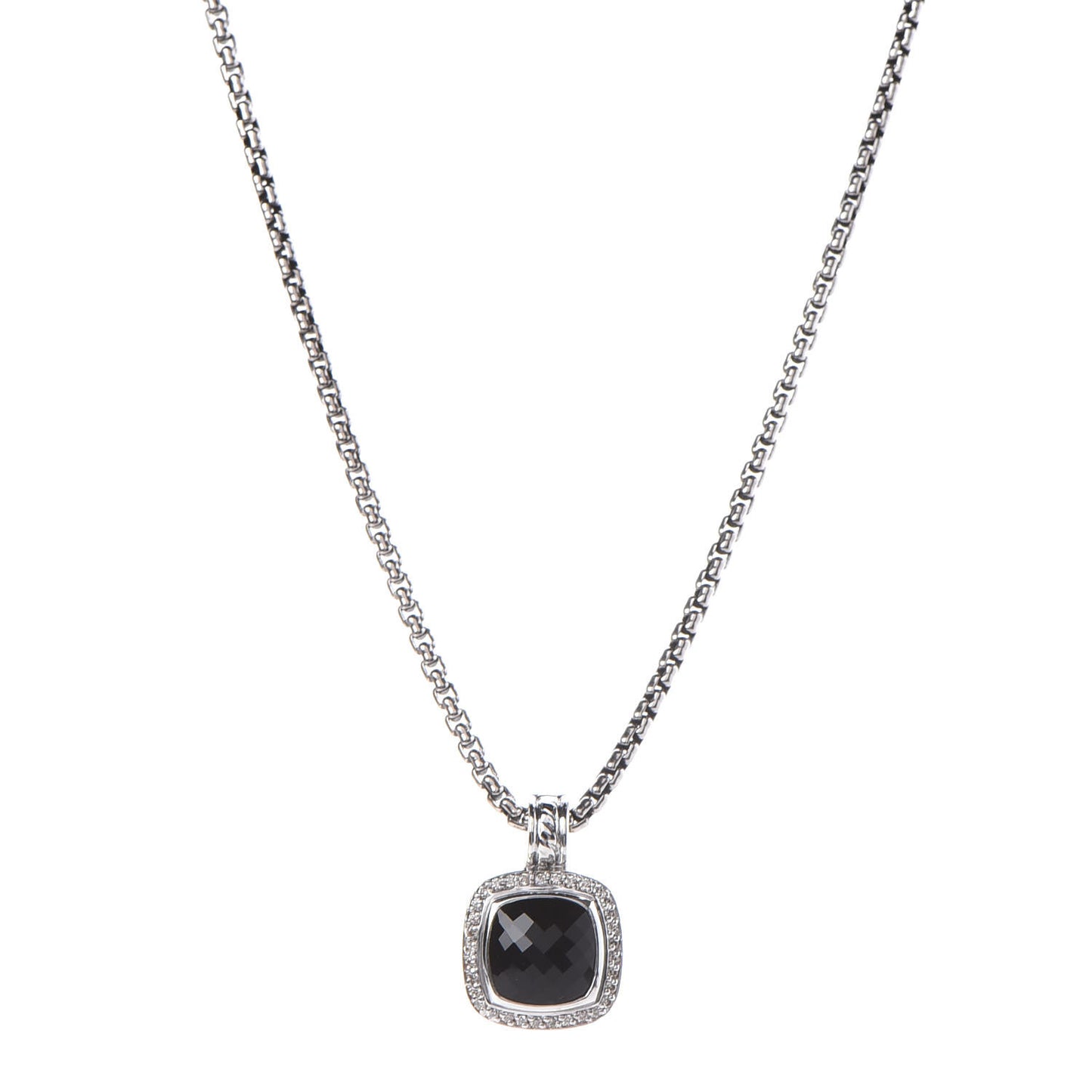 Sterling Silver Diamond Black Onyx 11mm Albion Pendant Necklace