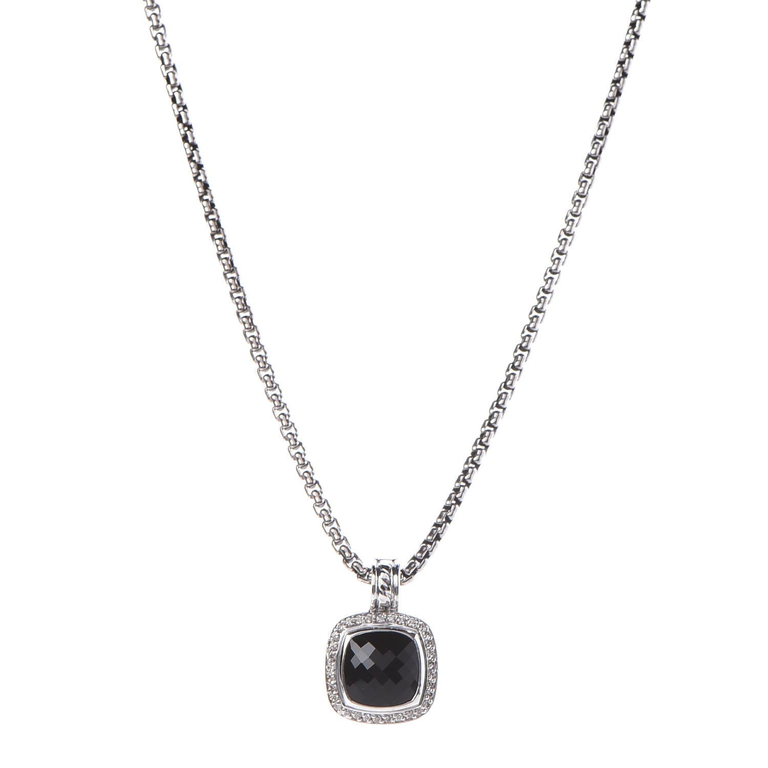 David Yurman Sterling Silver Diamond Black Onyx 11mm Albion Pendant Necklace 1 of 6