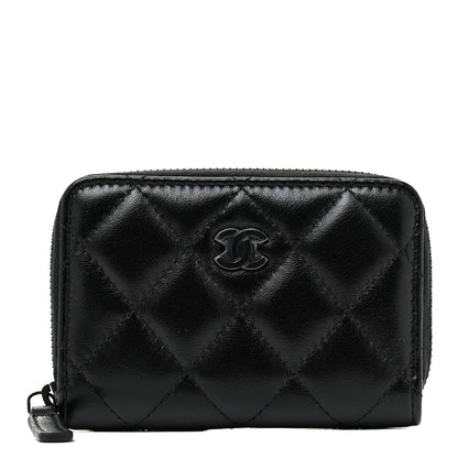 Chanel Lambskin Quilted Zip Coin Purse So Black 1 of 15