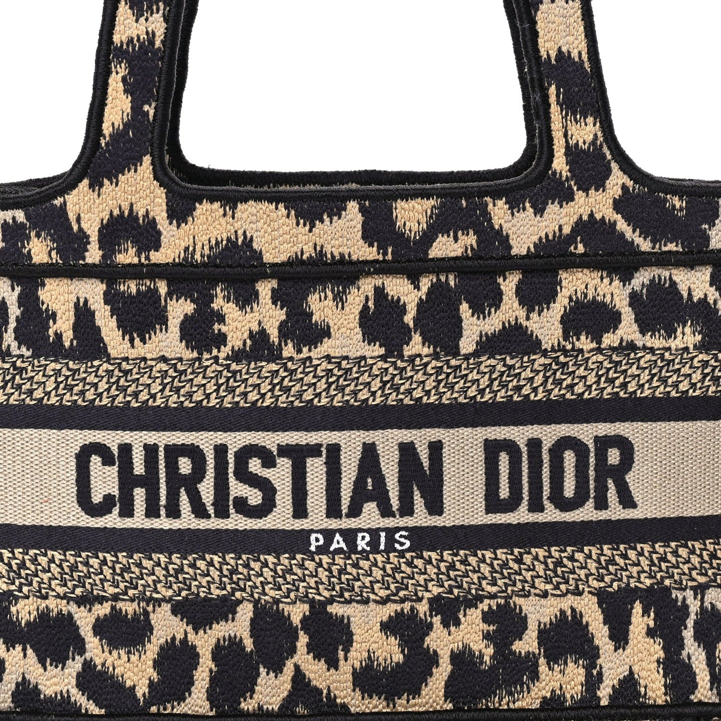 Canvas Mizza Embroidered Mini Leopard Book Tote Beige