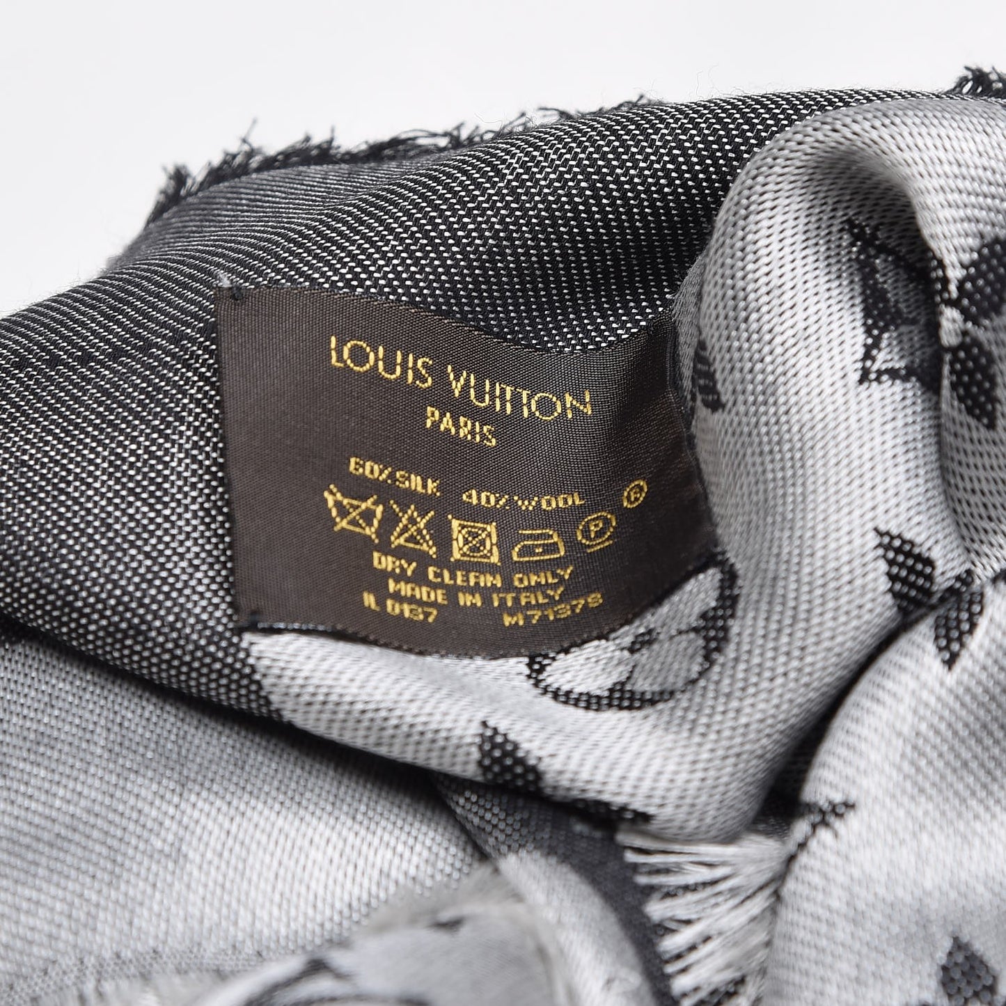 Silk Wool Monogram Denim Shawl Black