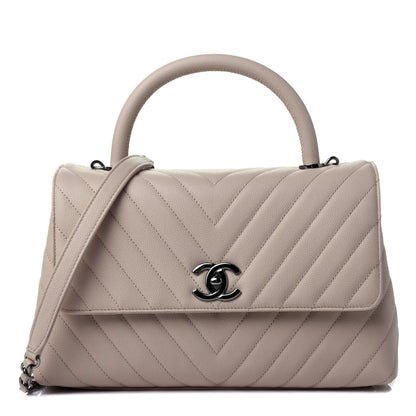 Chanel Caviar Chevron Quilted Small Coco Handle Flap Beige 1 of 4
