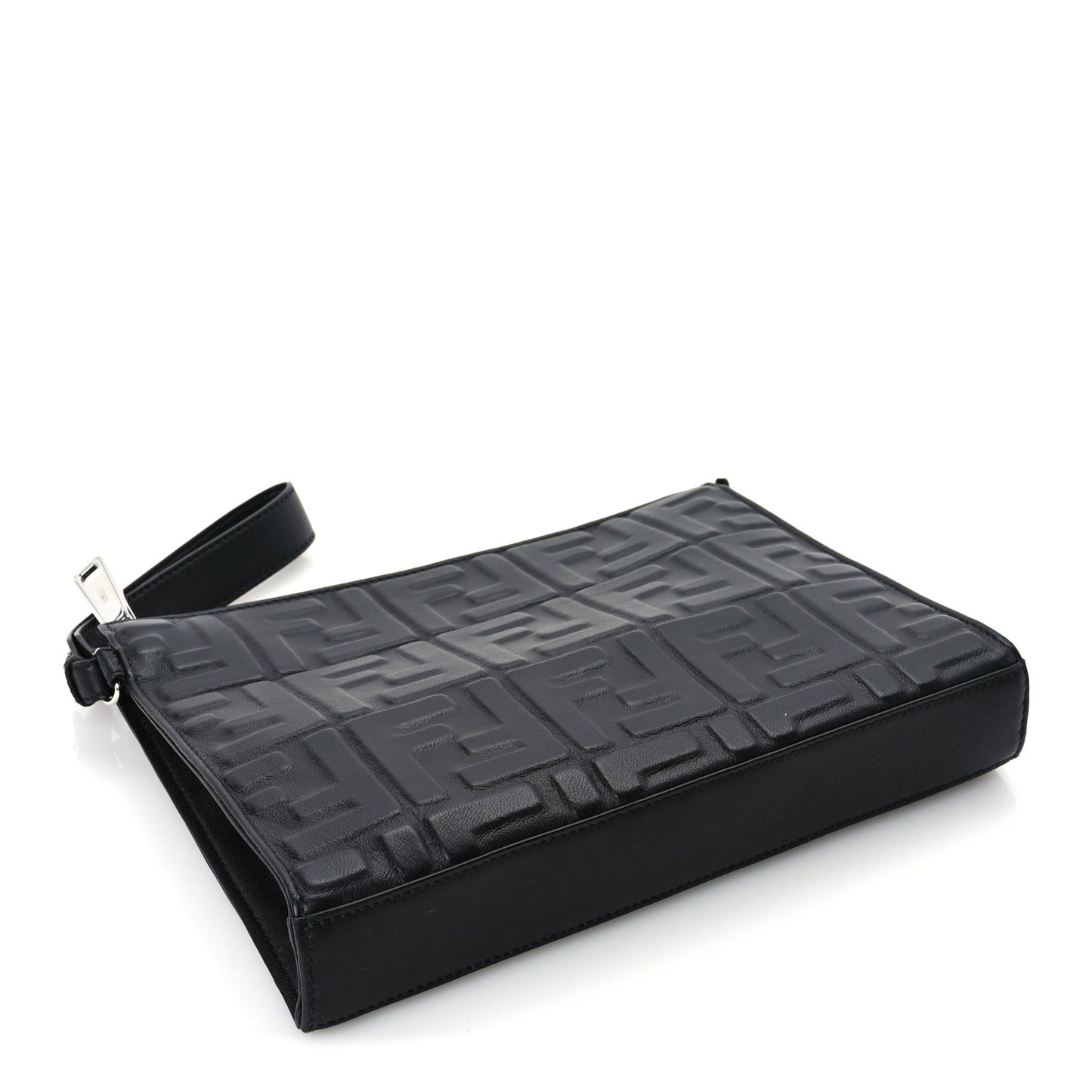 Vitello Grace FF 1974 Embossed Flat Pouch  Black