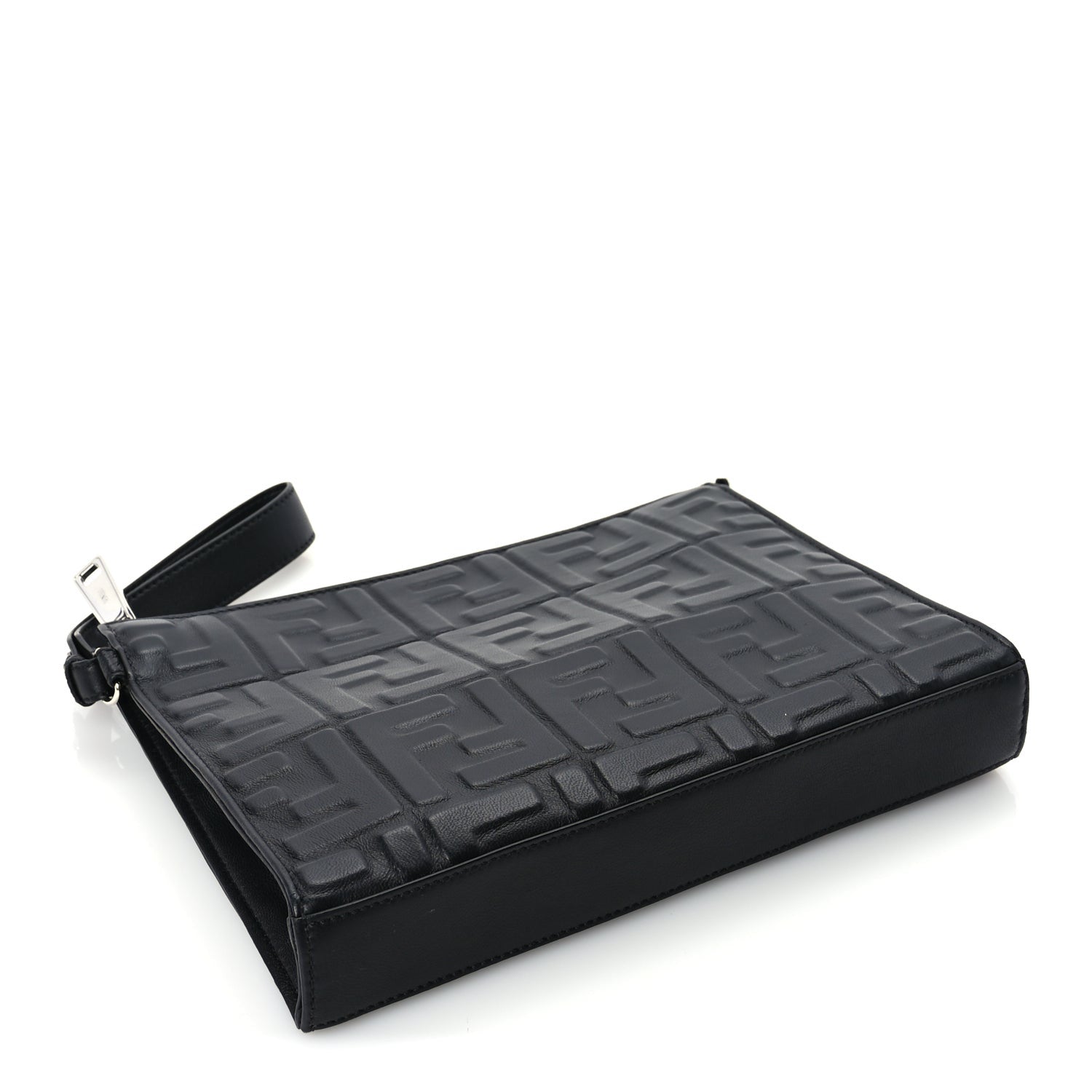 Fendi Vitello Grace FF 1974 Embossed Flat Pouch  Black 4 of 9