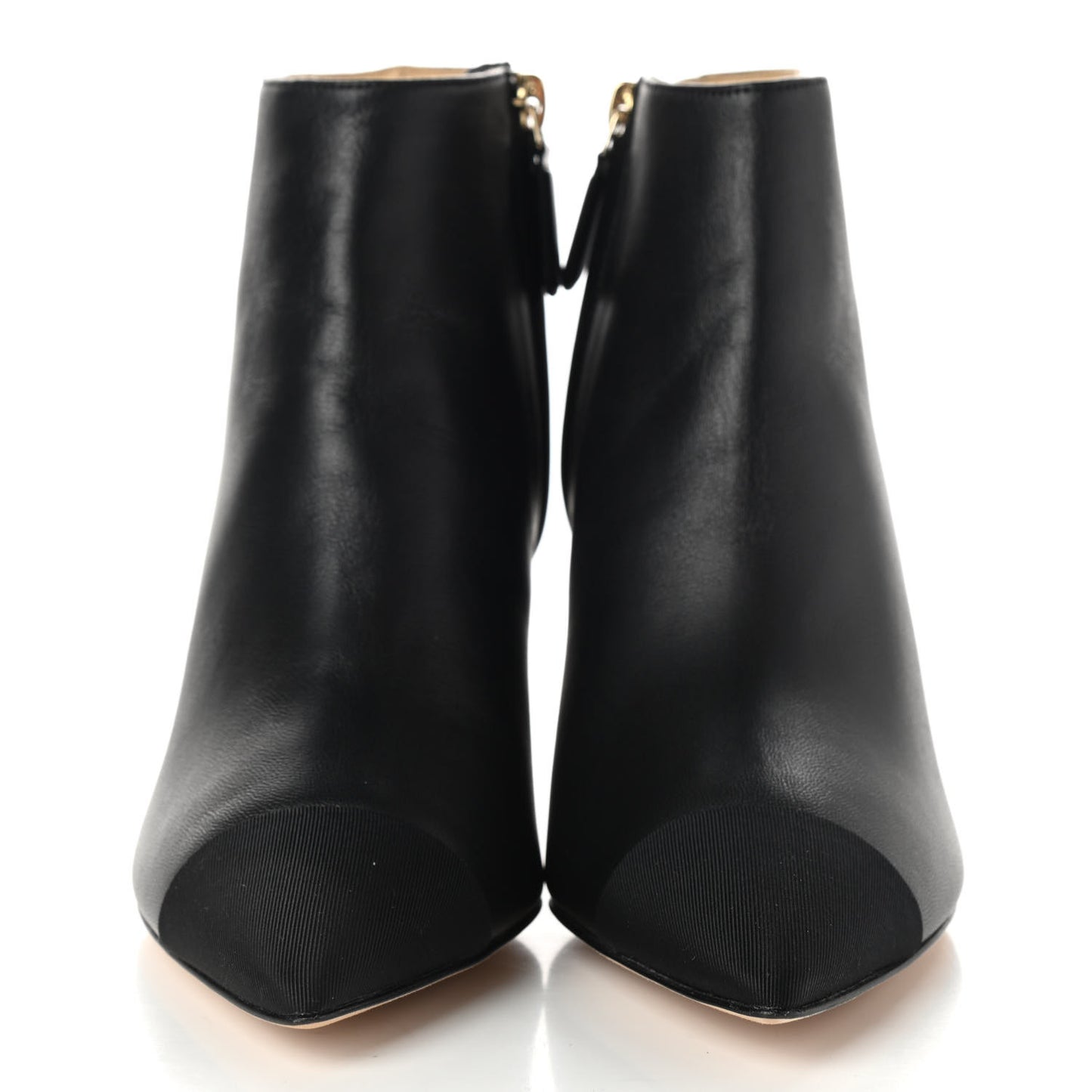 Lambskin Grosgrain Cap Toe Short Ankle Boots 36 Black