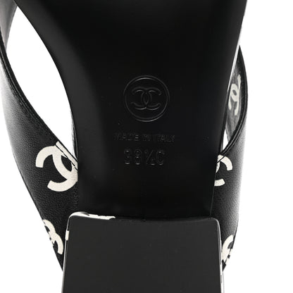 Chanel Lambskin Printed CC Thong Sandals 38.5 Black White 5 of 7