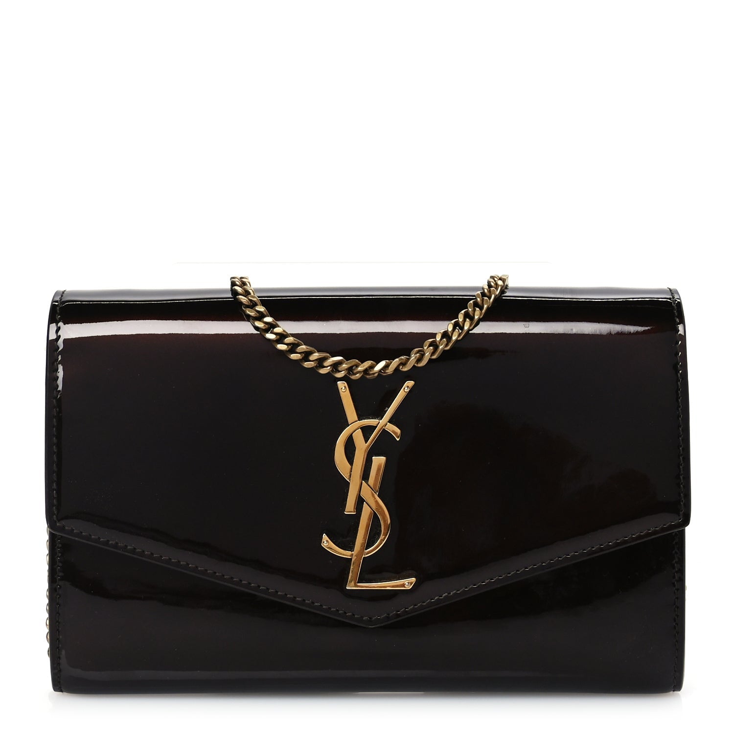 Saint Laurent Patent Uptown Chain Wallet Nut Brown 1 of 8