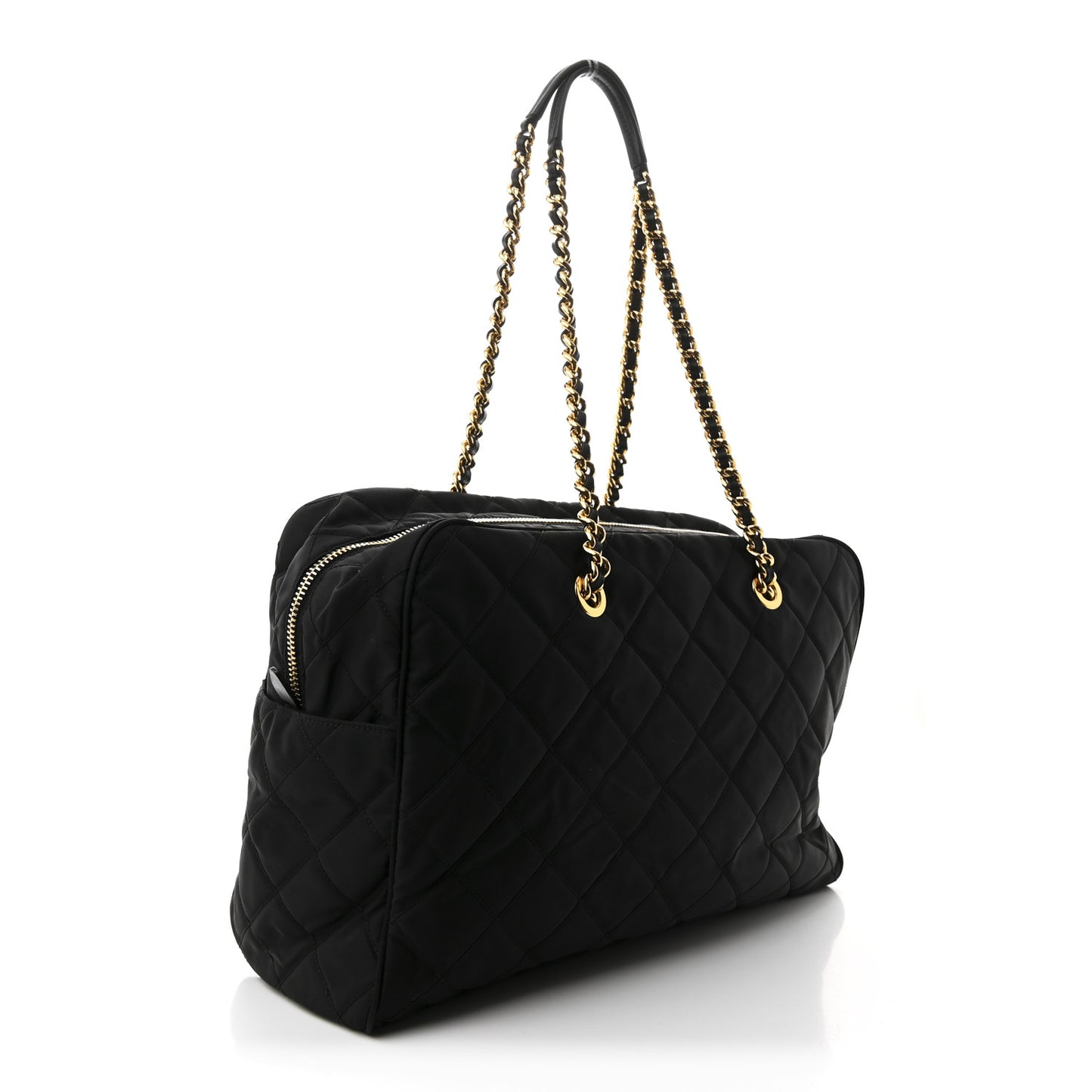 Nylon Tessuto Impuntu Quilted Large Shoulder Bag Black