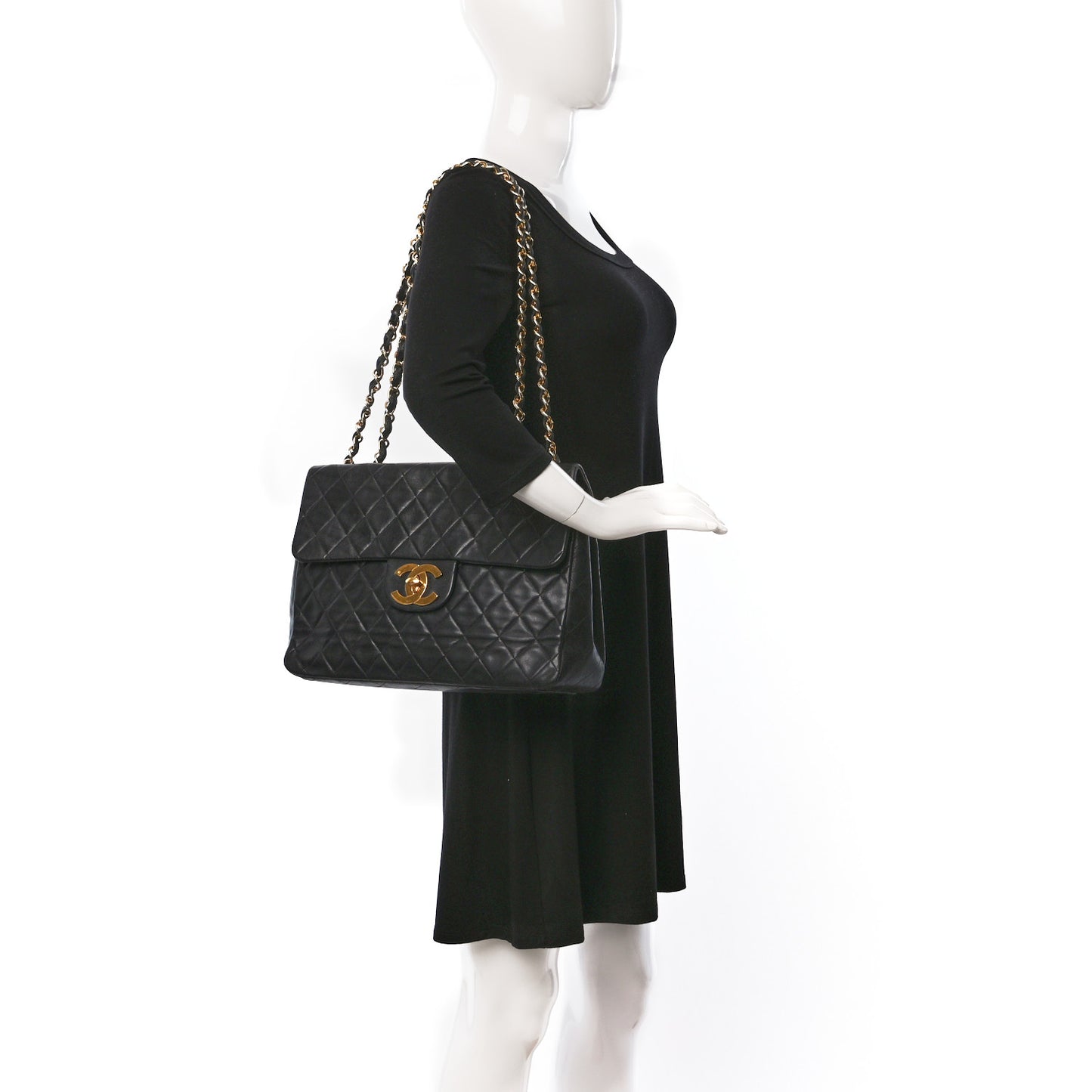 Lambskin Quilted XL Jumbo Single Flap Black