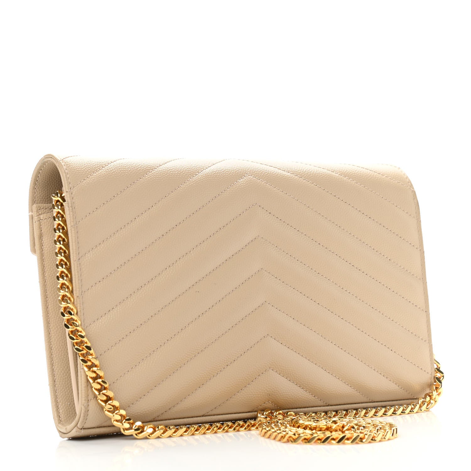 Saint Laurent Grain De Poudre Matelasse Chevron Cassandre Chain Wallet Deep Beige 2 of 9