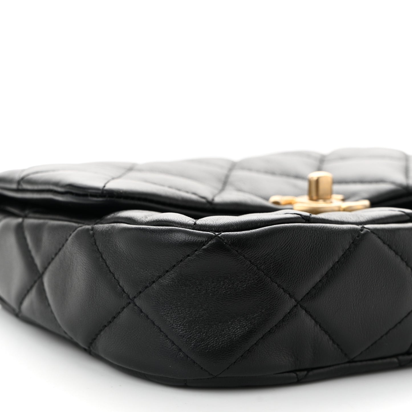 Lambskin Quilted Mini Lacquered Chain Flap Black