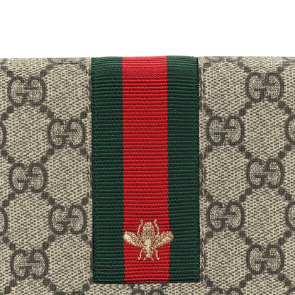 Gucci GG Supreme Monogram Web Bee Zip Around Wallet Beige Cocoa 3 of 7